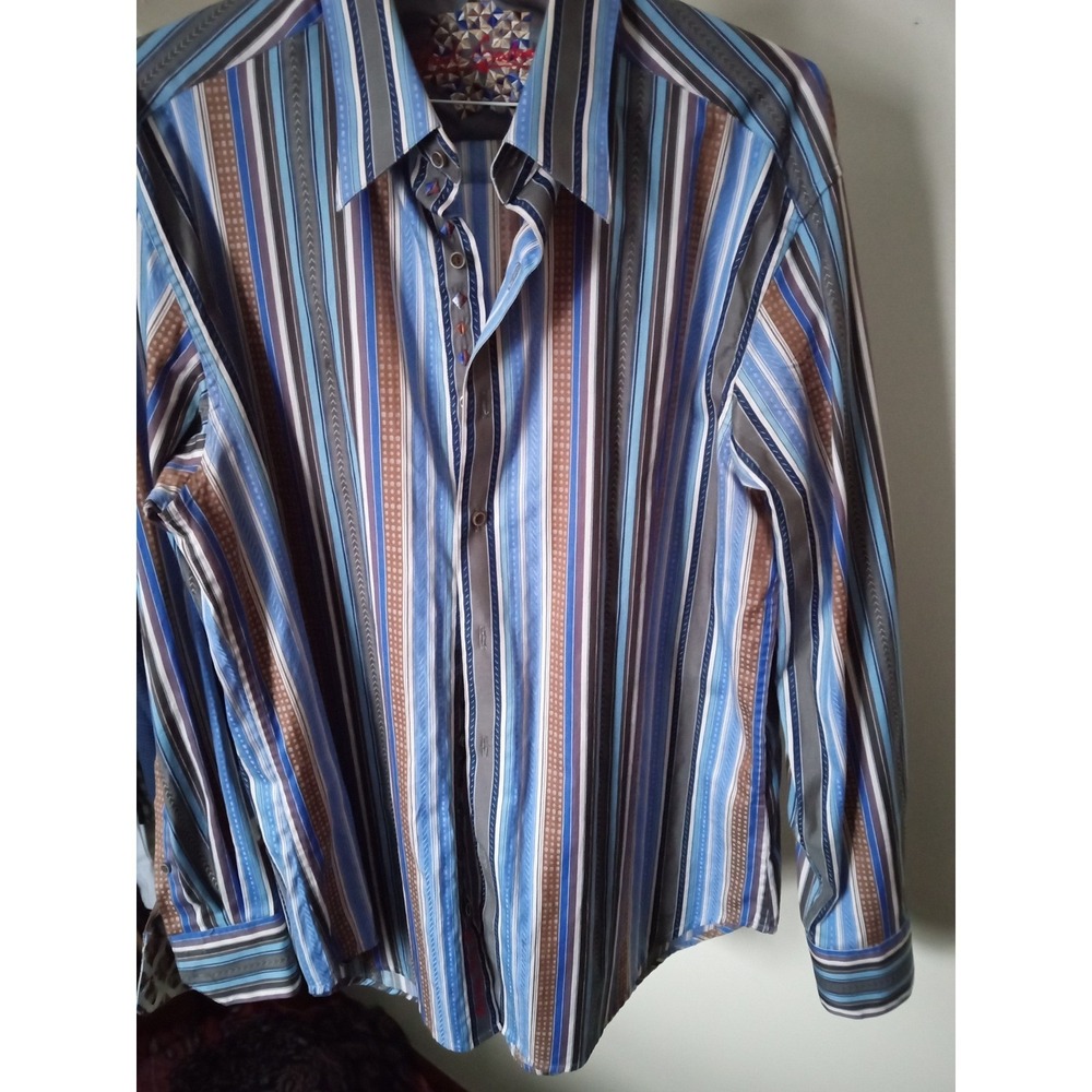 Robert Graham Mens‎ XL Multi Color Striped Long Sleeve Button Down Cotton Shirt